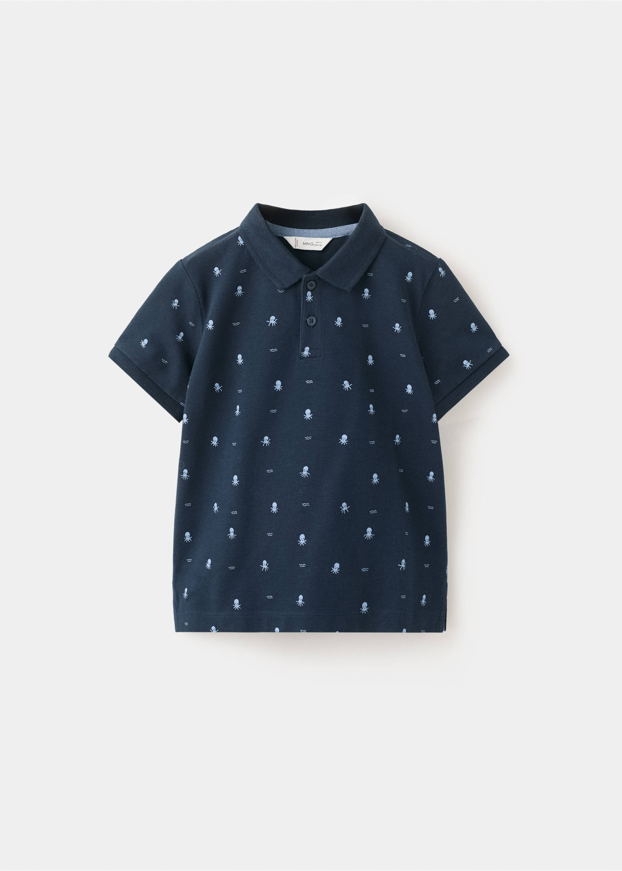 Printed cotton polo shirt - Article without model, Navy. Ref: 27026710-00.