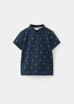 Printed cotton polo shirt — Navy 2