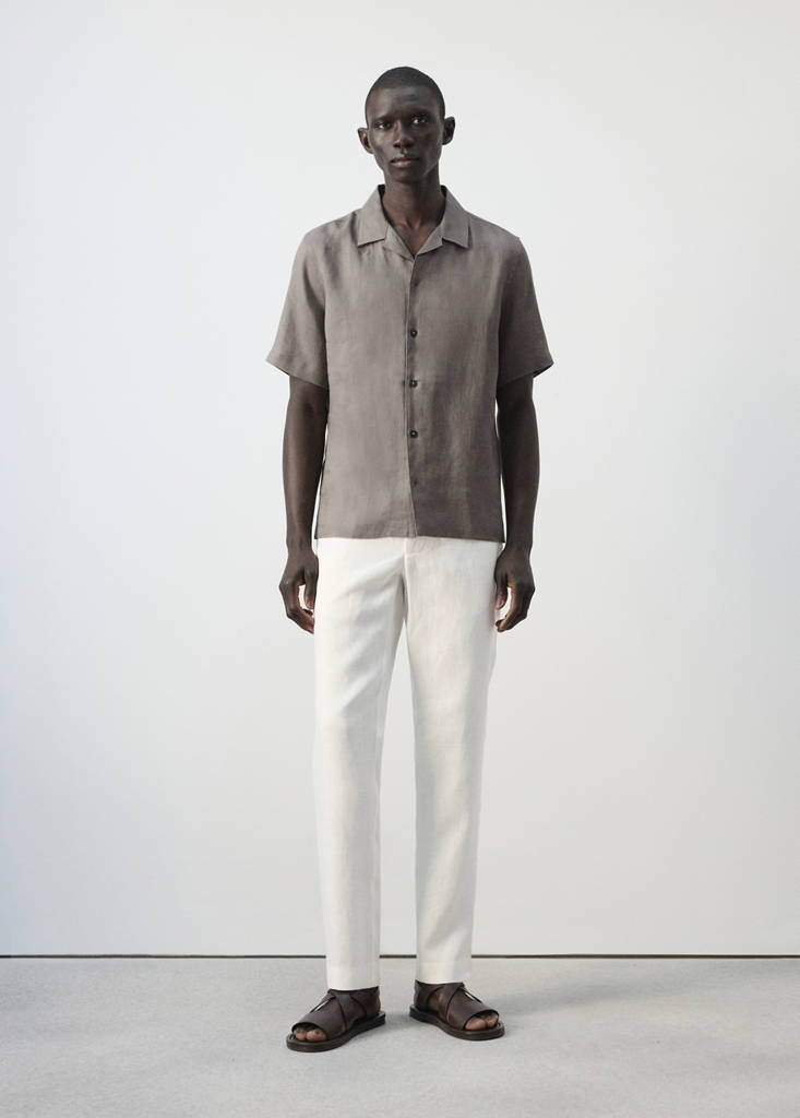 Slim-fit 100% linen trousers — Off White