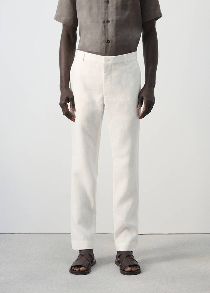 Slim-fit 100% linen trousers — Off White
