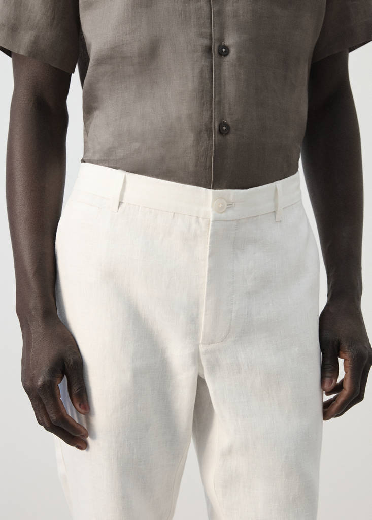 Slim-fit 100% linen trousers — Off White