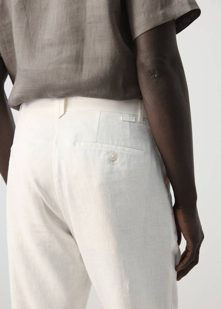 Slim-fit 100% linen trousers — Off White