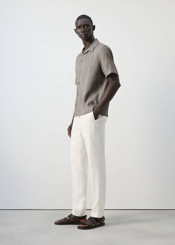 Slim-fit 100% linen trousers — Off White
