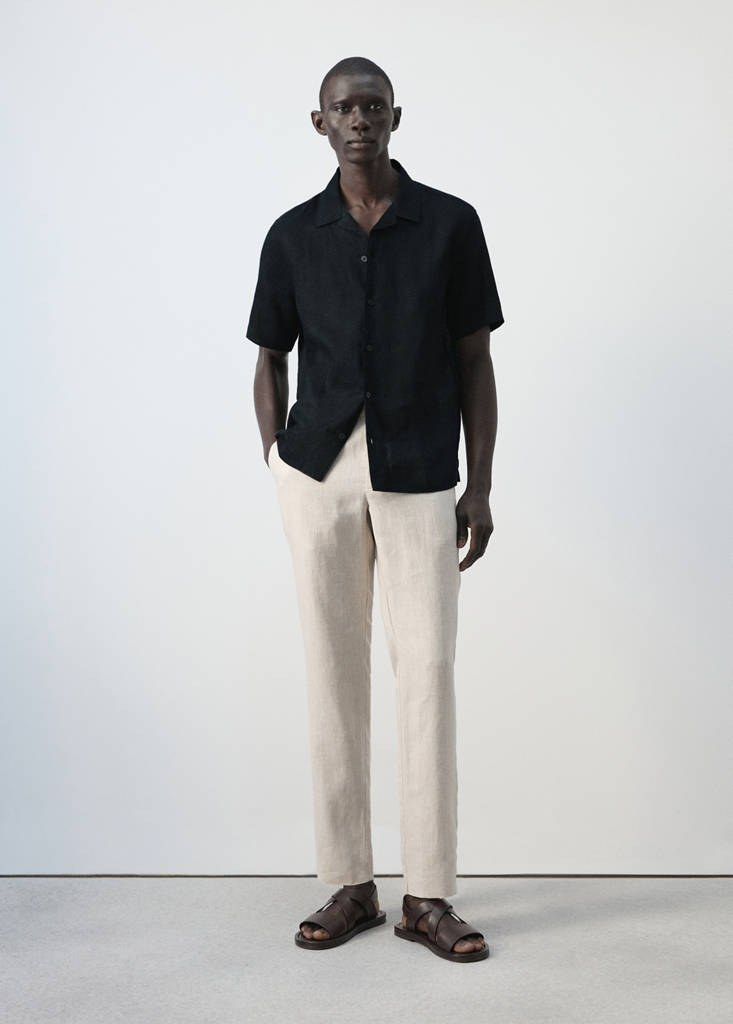 Slim-fit 100% linen trousers — Ecru