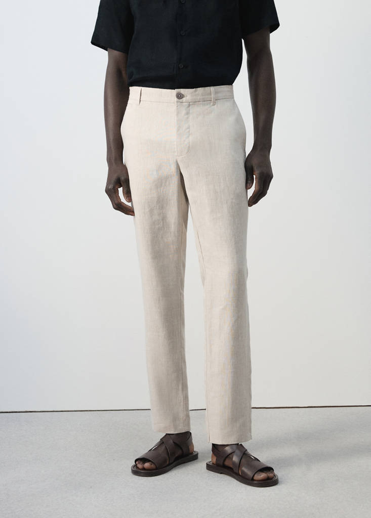 Slim-fit 100% linen trousers — Ecru