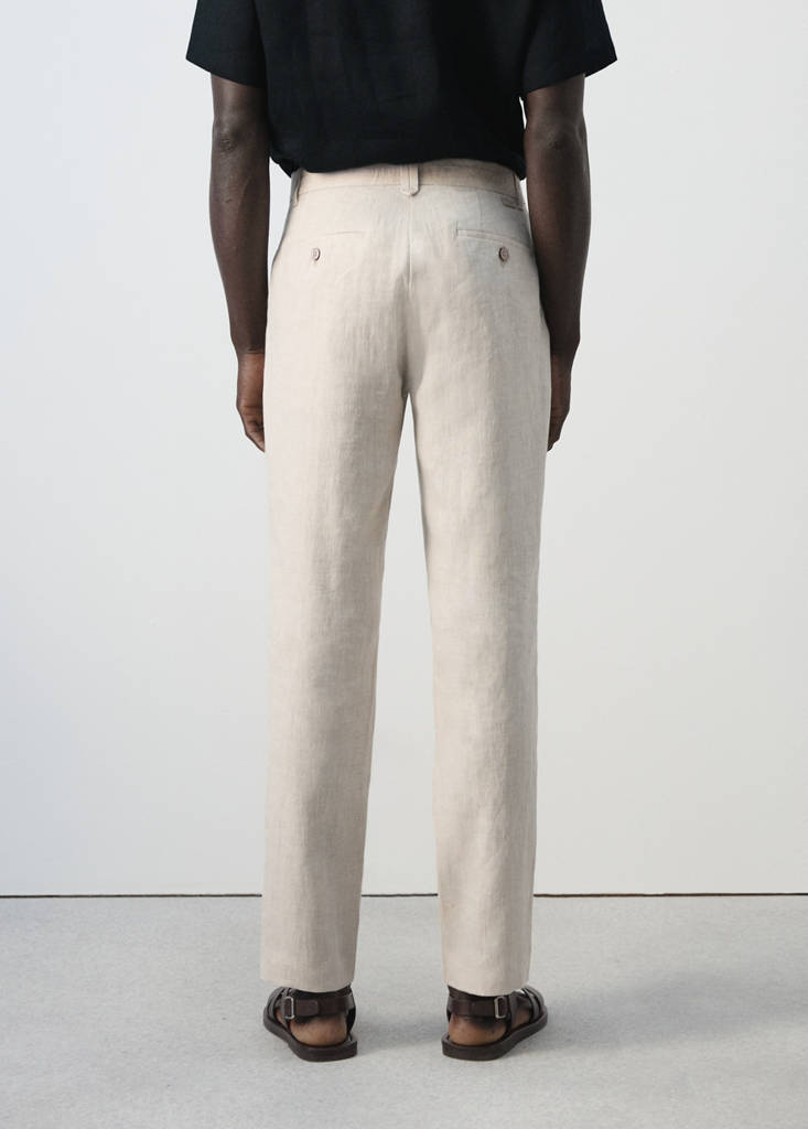 Slim-fit 100% linen trousers — Ecru