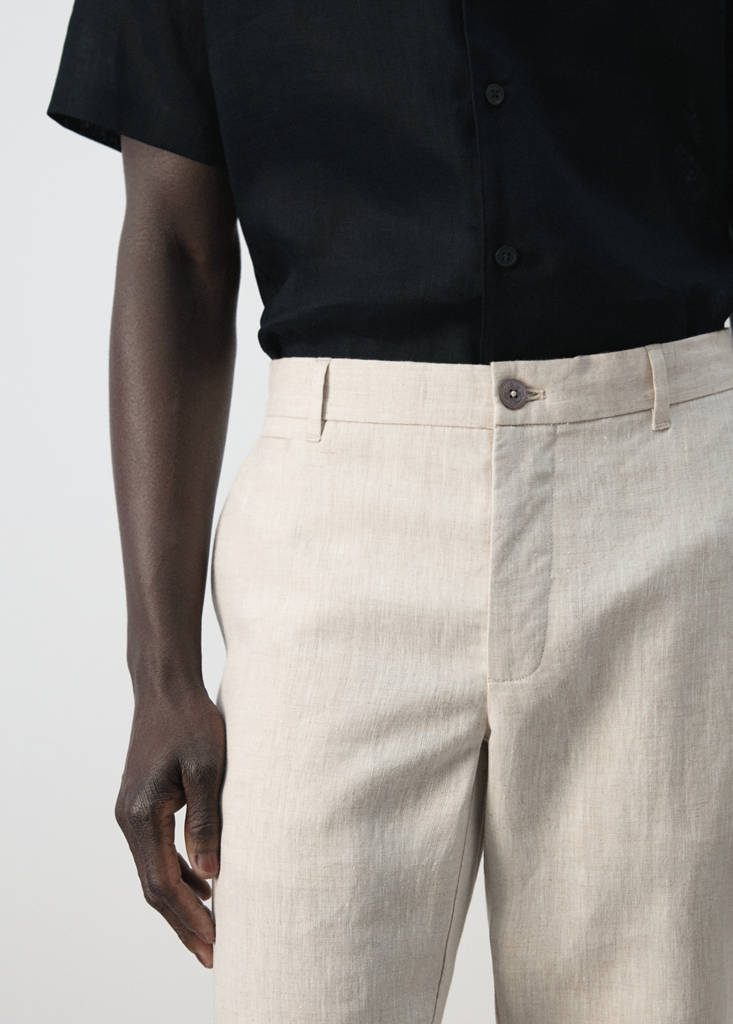 Slim-fit 100% linen trousers — Ecru
