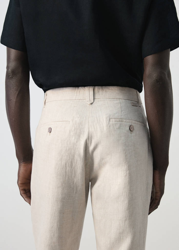 Slim-fit 100% linen trousers — Ecru