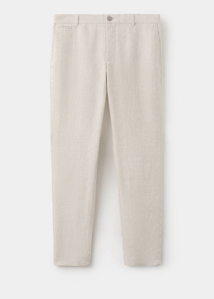 Slim-fit 100% linen trousers — Ecru