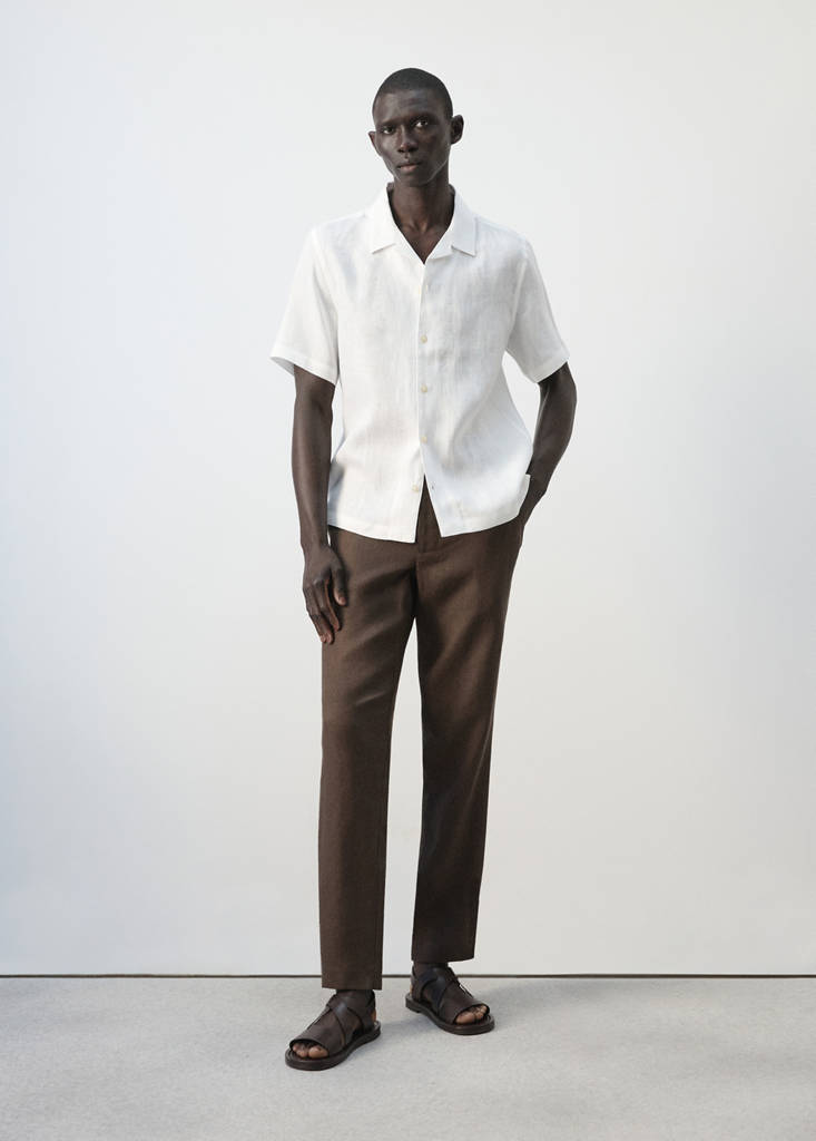 Slim-fit 100% linen trousers — Chocolate