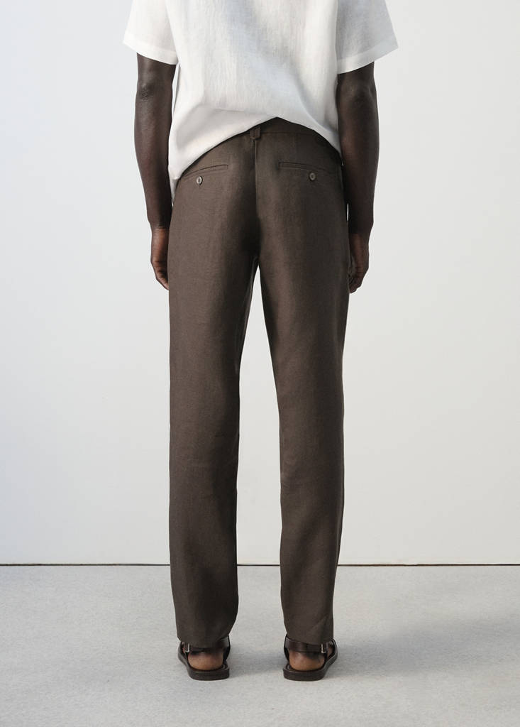 Slim-fit 100% linen trousers — Chocolate