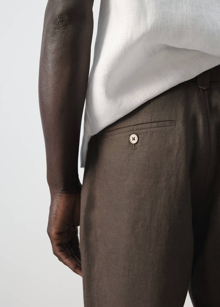 Slim-fit 100% linen trousers — Chocolate