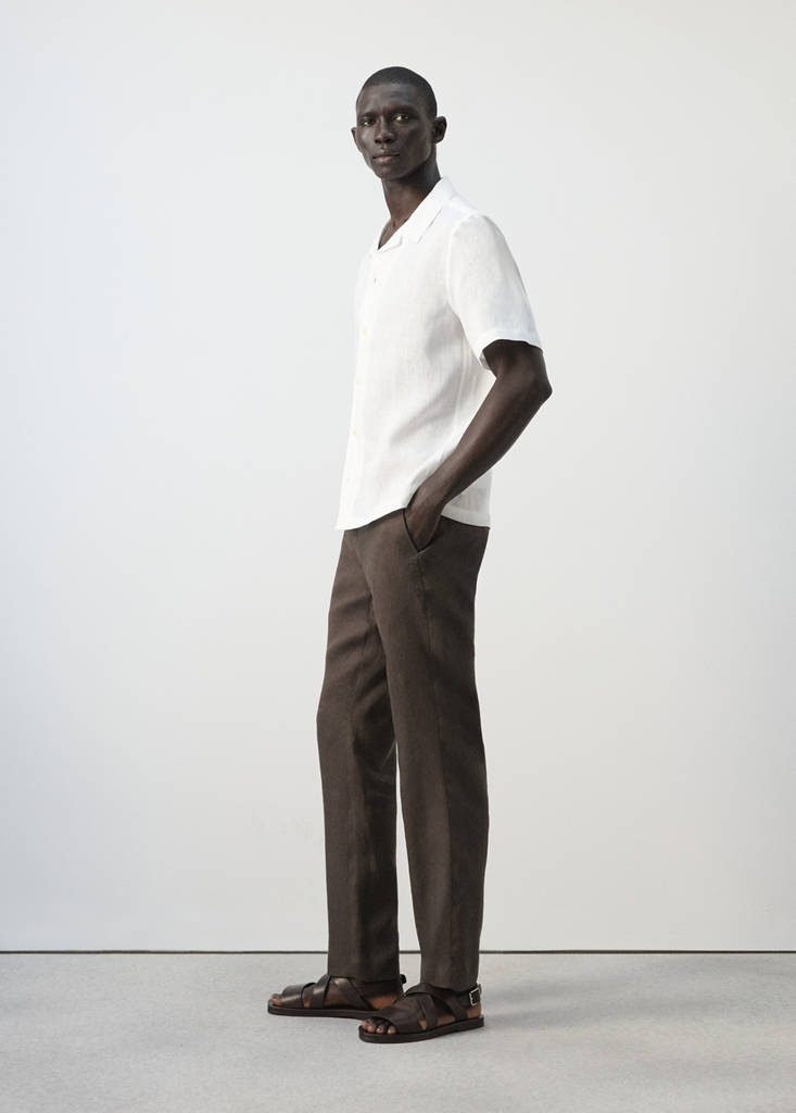 Slim-fit 100% linen trousers — Chocolate