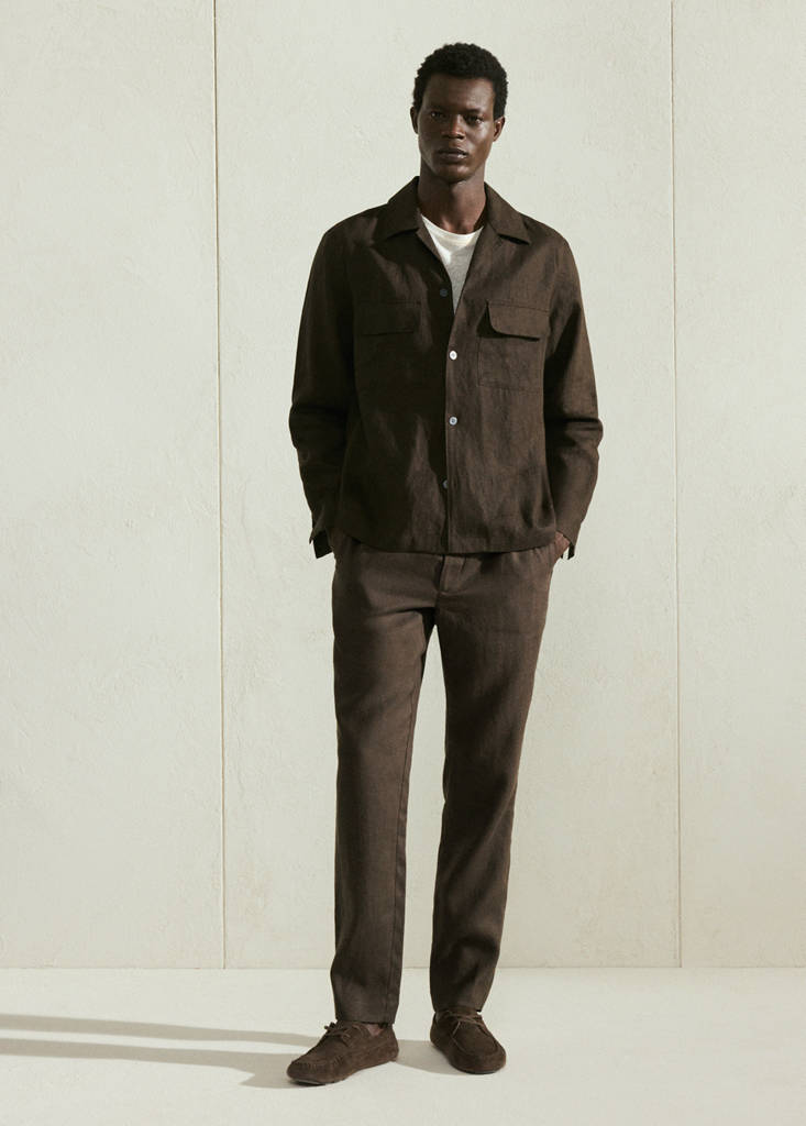Slim-fit 100% linen trousers — Chocolate