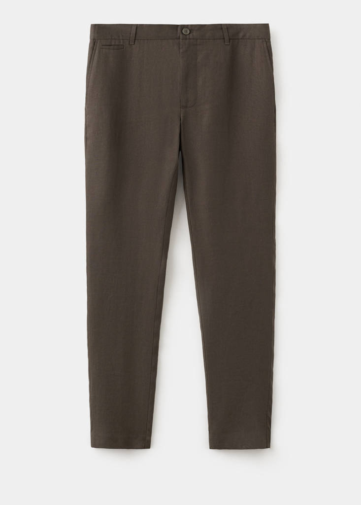 Slim-fit 100% linen trousers — Chocolate