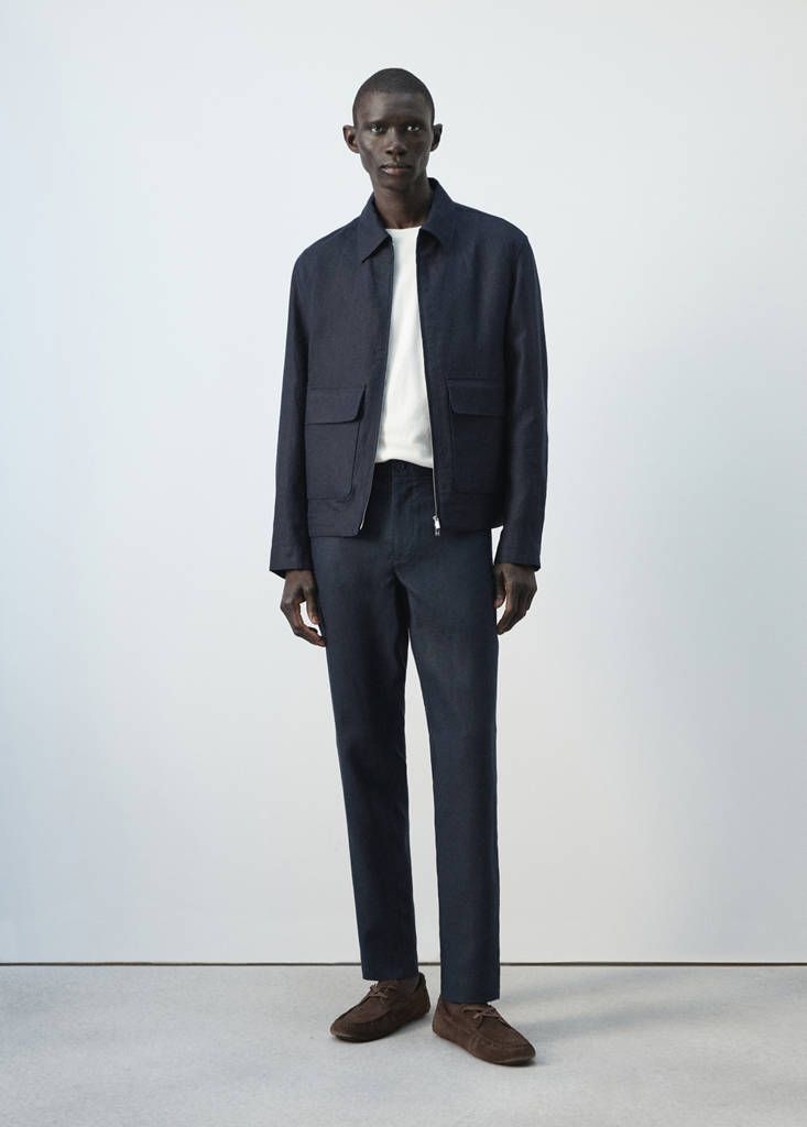 Slim-fit 100% linen trousers — Navy