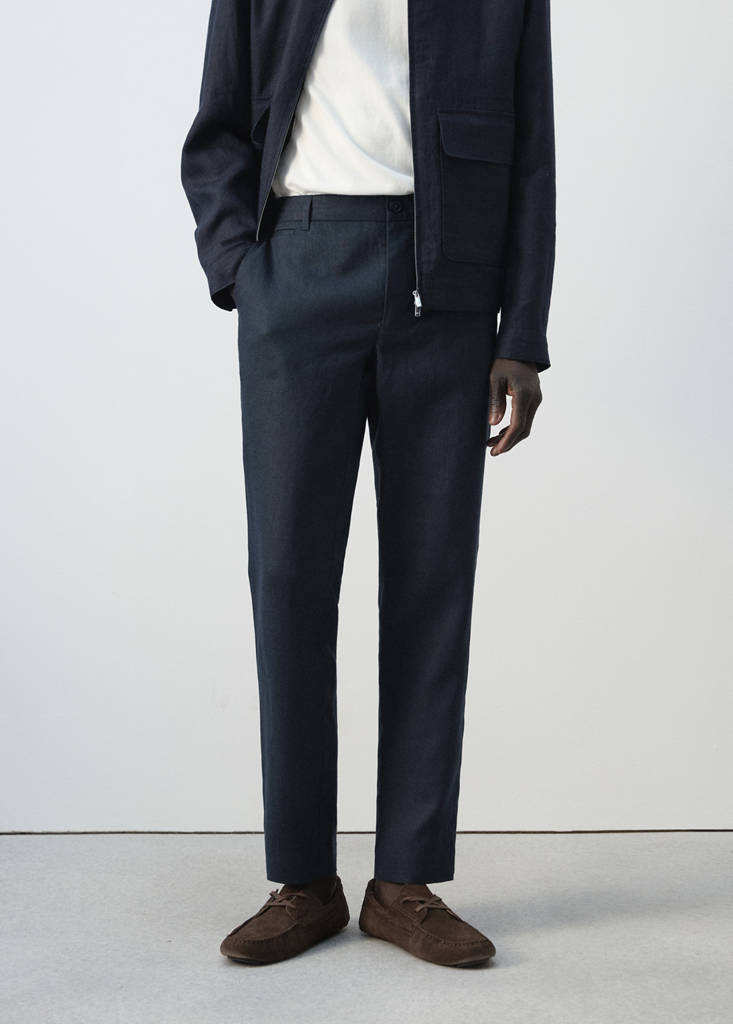 Slim-fit 100% linen trousers — Navy