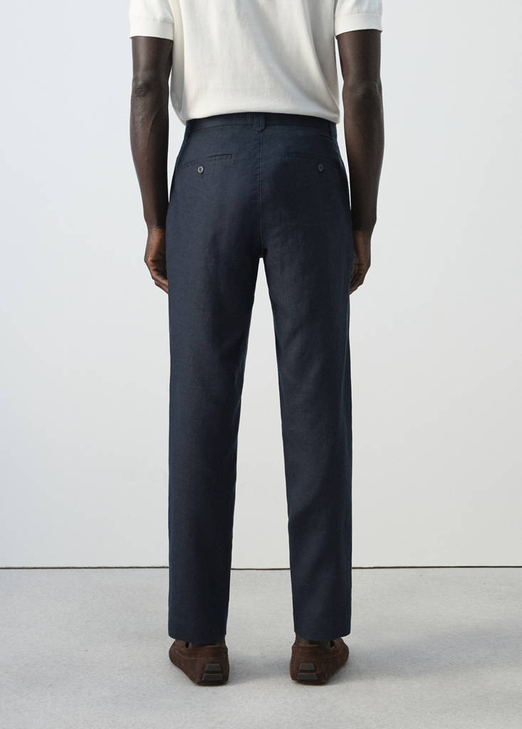 Slim-fit 100% linen trousers — Navy