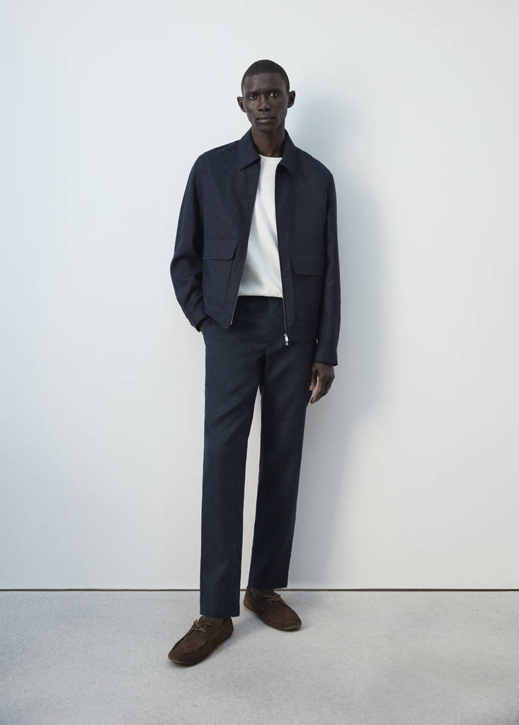 Slim-fit 100% linen trousers — Navy