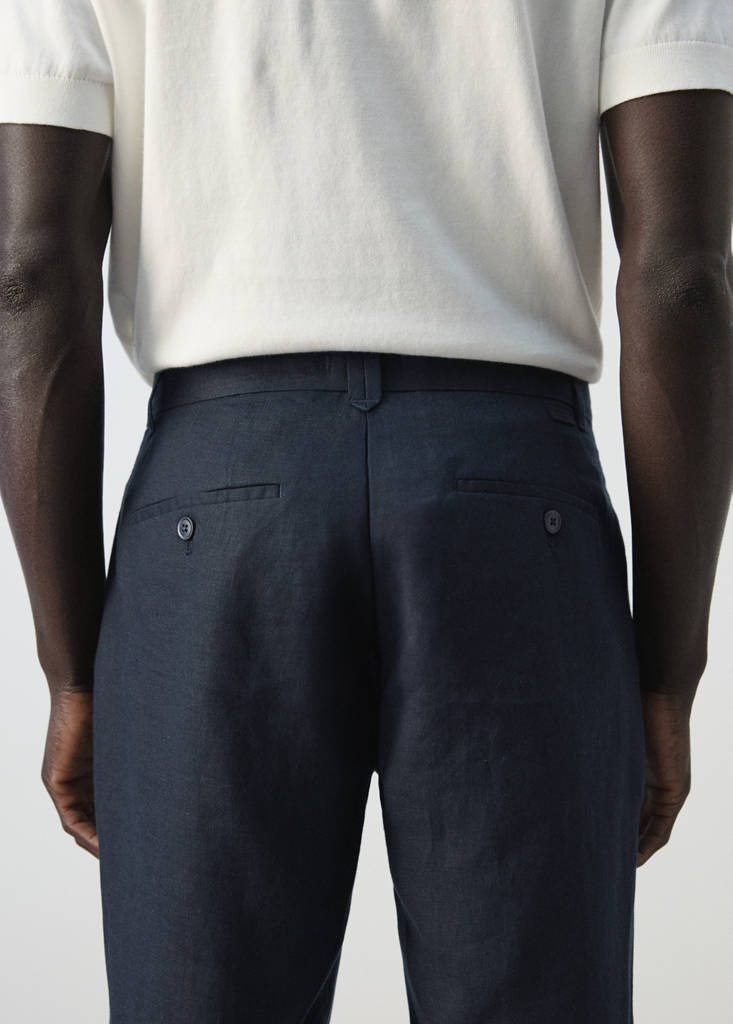Slim-fit 100% linen trousers — Navy