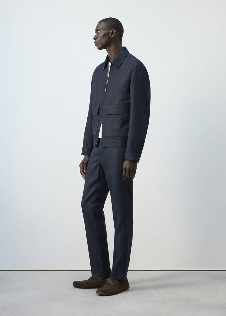 Slim-fit 100% linen trousers — Navy
