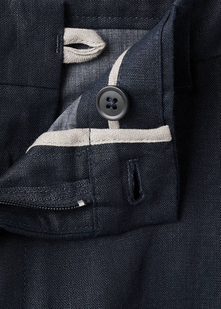 Slim-fit 100% linen trousers — Navy
