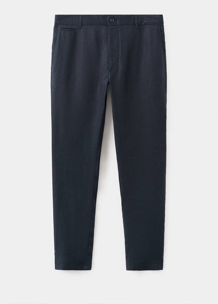 Slim-fit 100% linen trousers — Navy