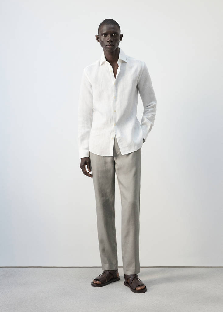 Slim-fit 100% linen trousers — Light Heather Grey