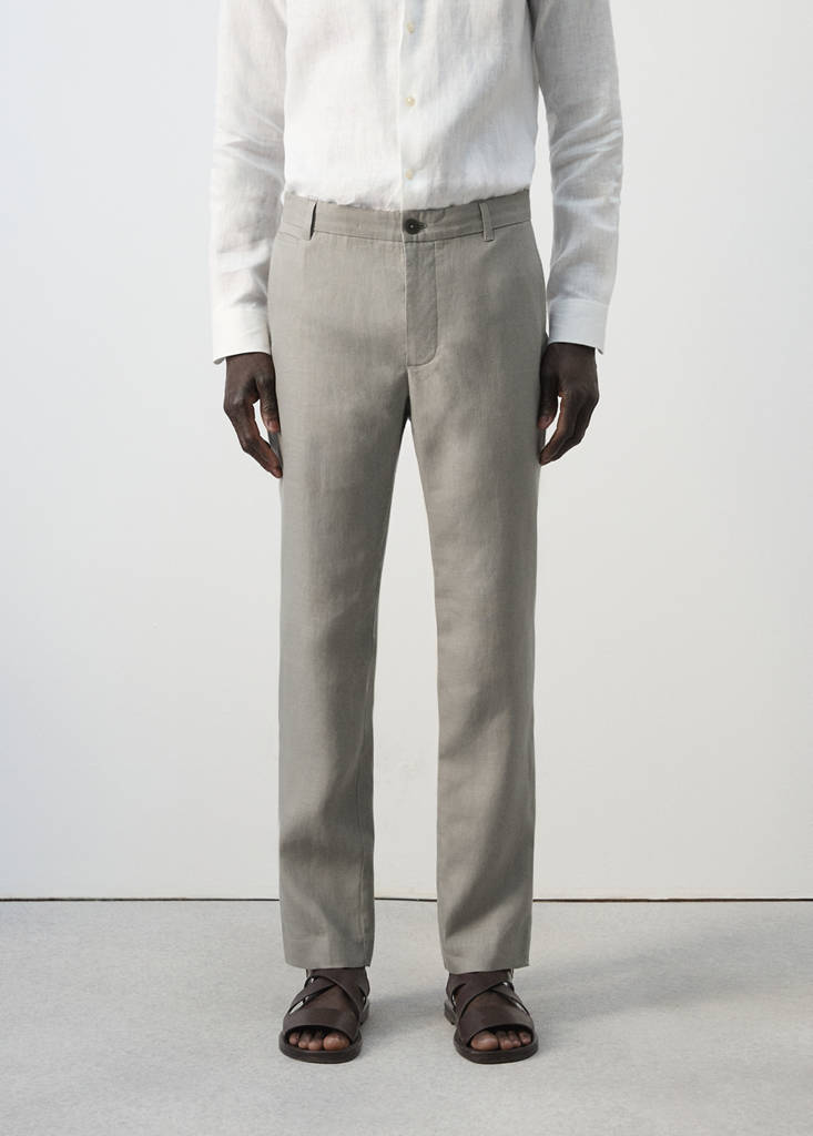 Slim-fit 100% linen trousers — Light Heather Grey
