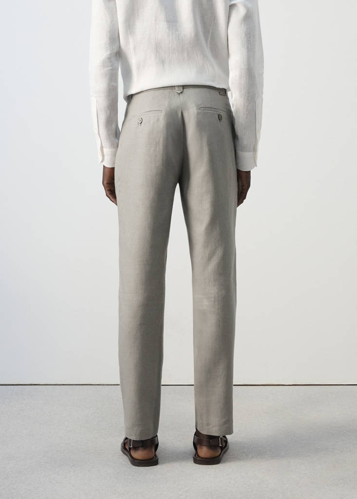 Slim-fit 100% linen trousers — Light Heather Grey