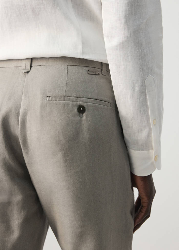 Slim-fit 100% linen trousers — Light Heather Grey