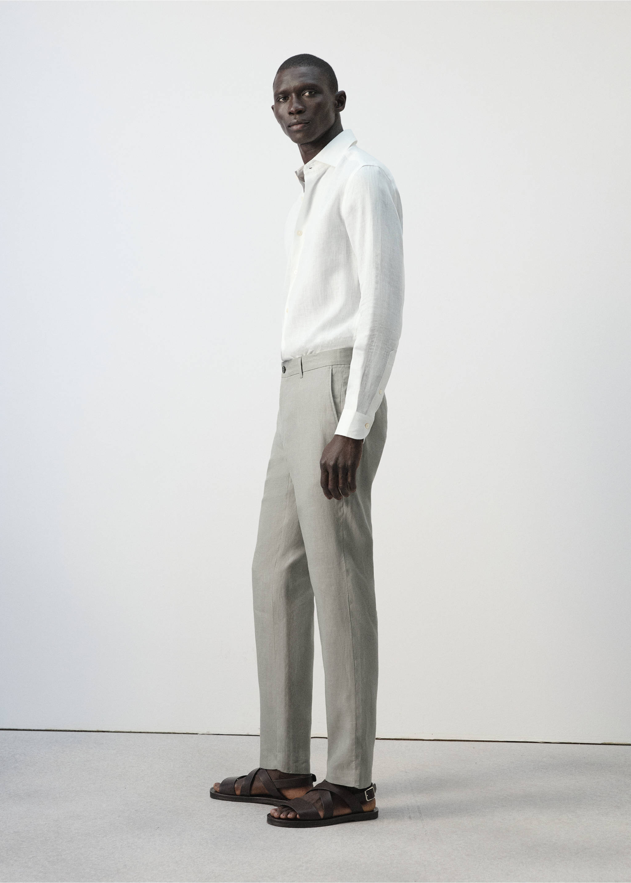 Брюки 100% лен slim fit - Деталь изделия 2, Меланжевый светло-серый. Ref: 27026711-00.