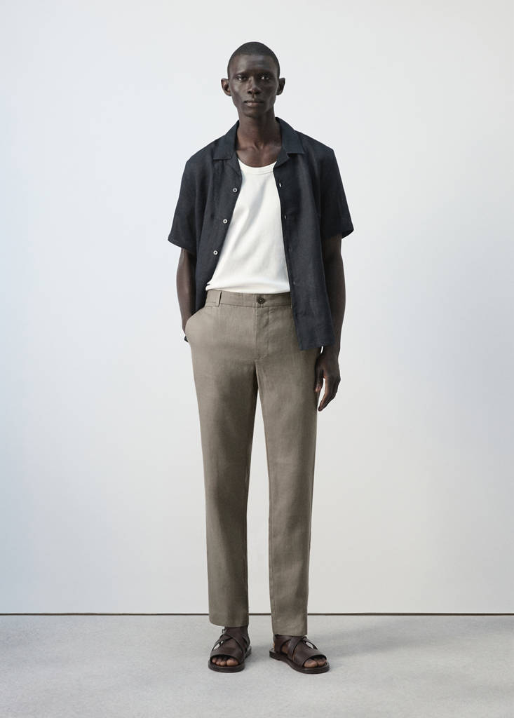 Slim-fit 100% linen trousers — Mink Grey