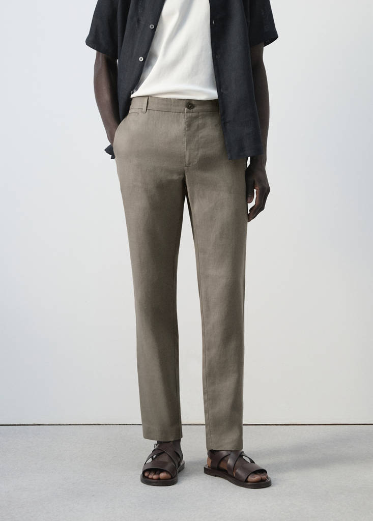 Slim-fit 100% linen trousers — Mink Grey