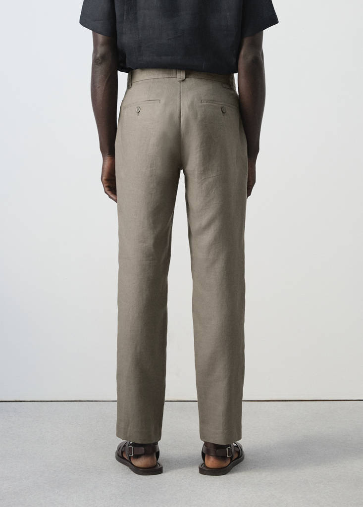 Slim-fit 100% linen trousers — Mink Grey