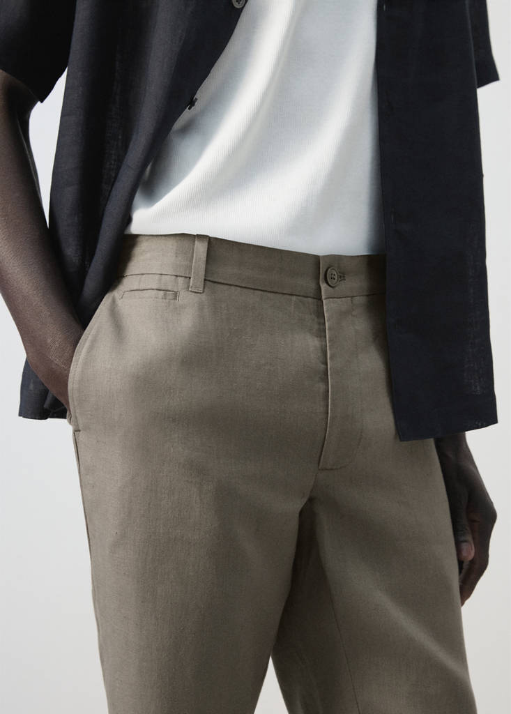 Slim-fit 100% linen trousers — Mink Grey