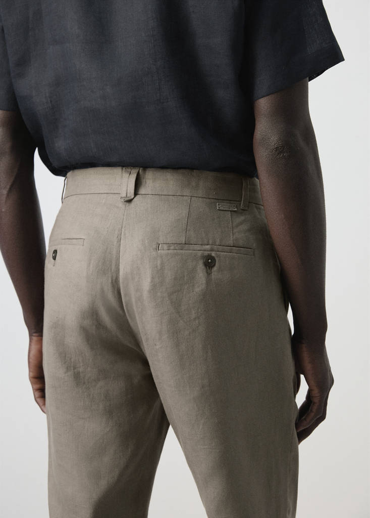 Slim-fit 100% linen trousers — Mink Grey