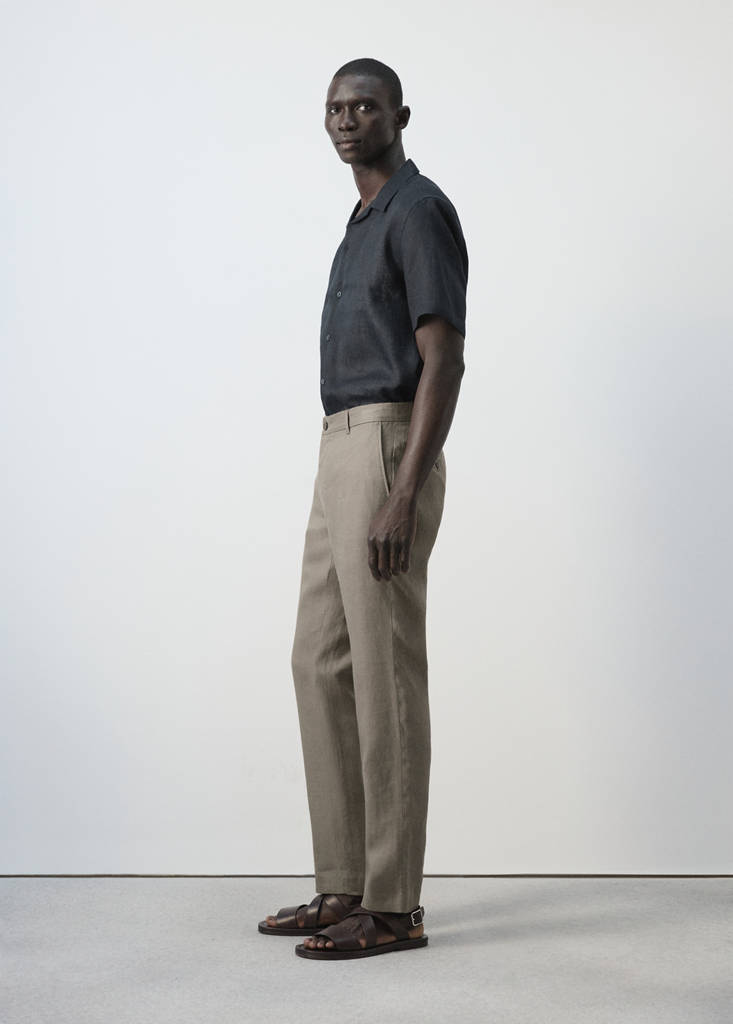 Slim-fit 100% linen trousers — Mink Grey