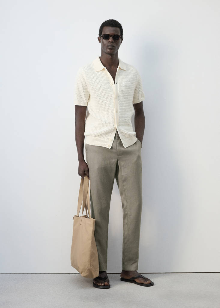Slim-fit 100% linen trousers — Mink Grey
