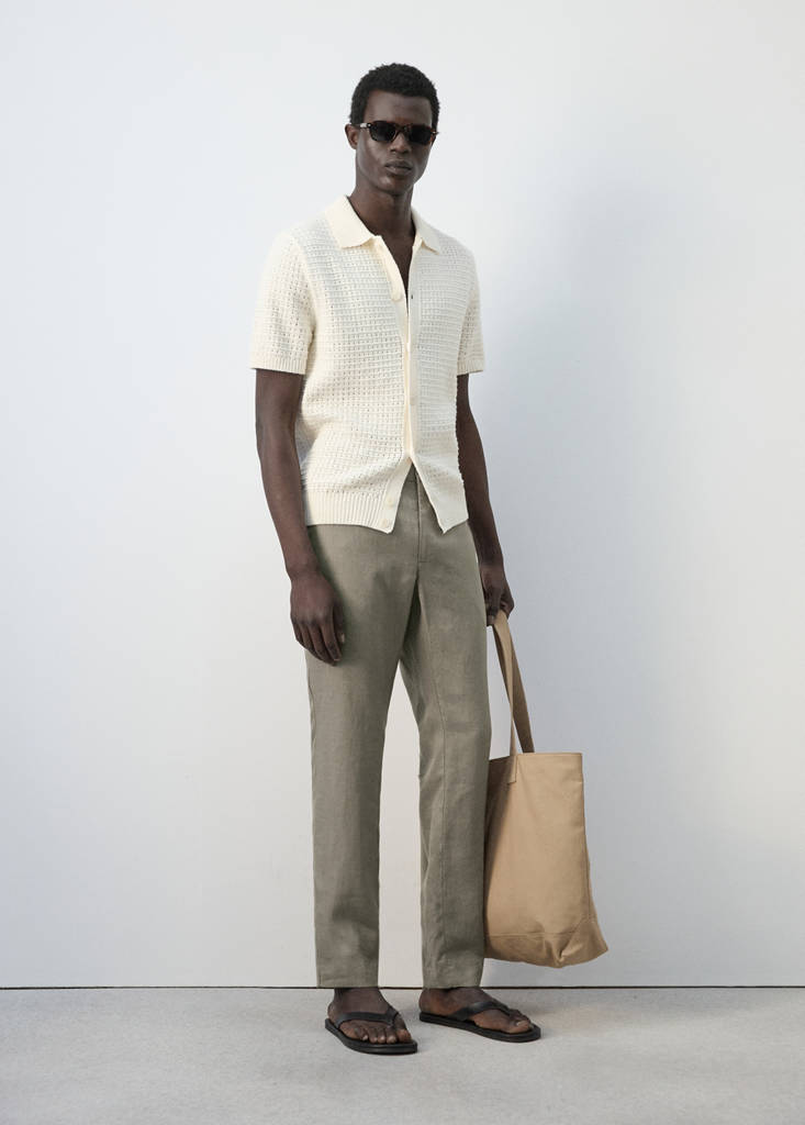 Slim-fit 100% linen trousers — Mink Grey