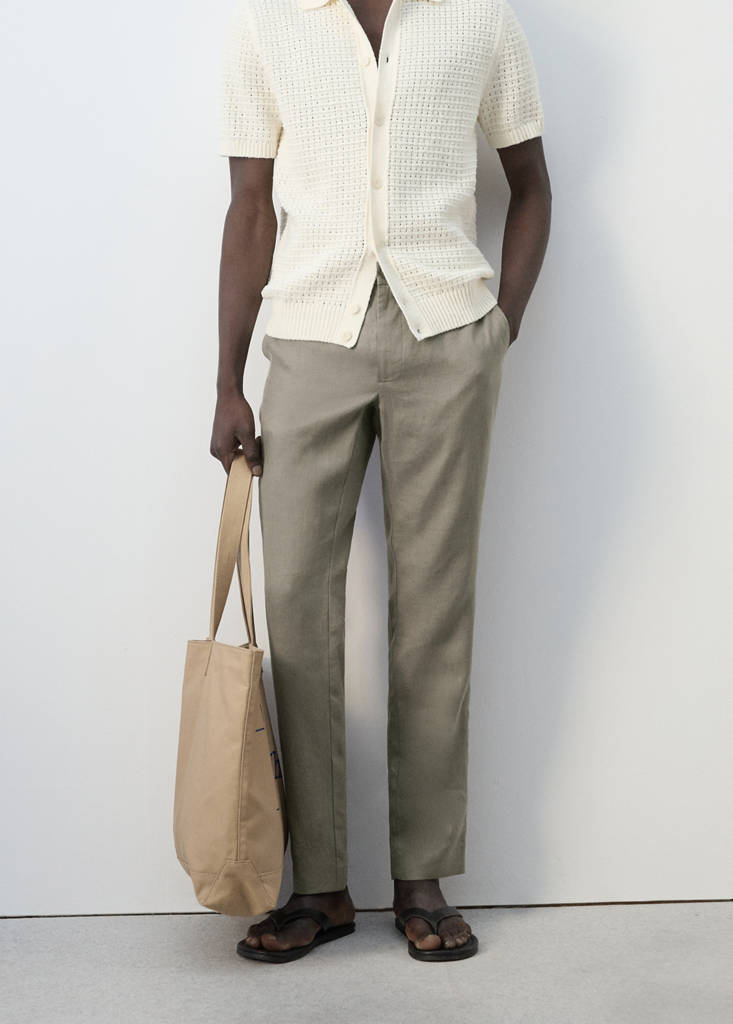 Slim-fit 100% linen trousers — Mink Grey
