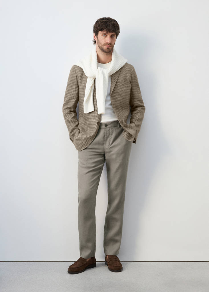 Slim-fit 100% linen trousers — Mink Grey