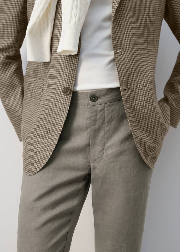 Slim-fit 100% linen trousers — Mink Grey