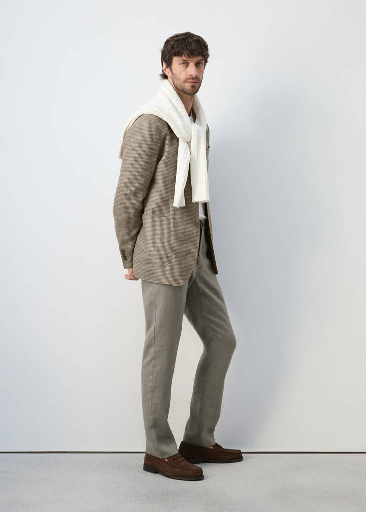 Slim-fit 100% linen trousers — Mink Grey