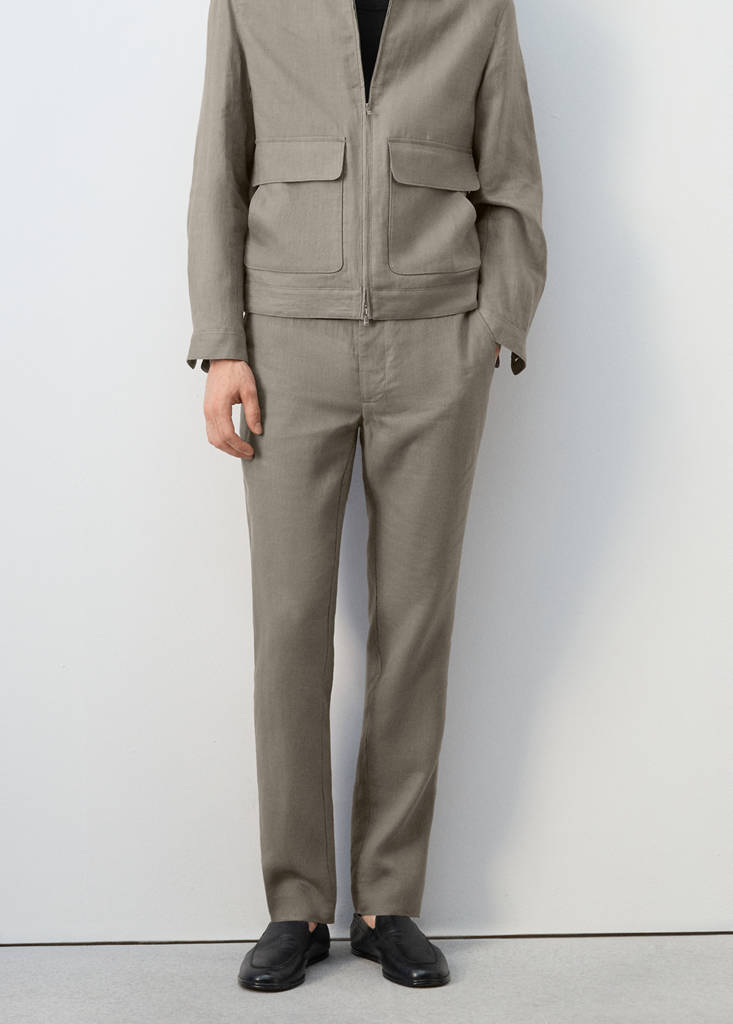 Slim-fit 100% linen trousers — Mink Grey