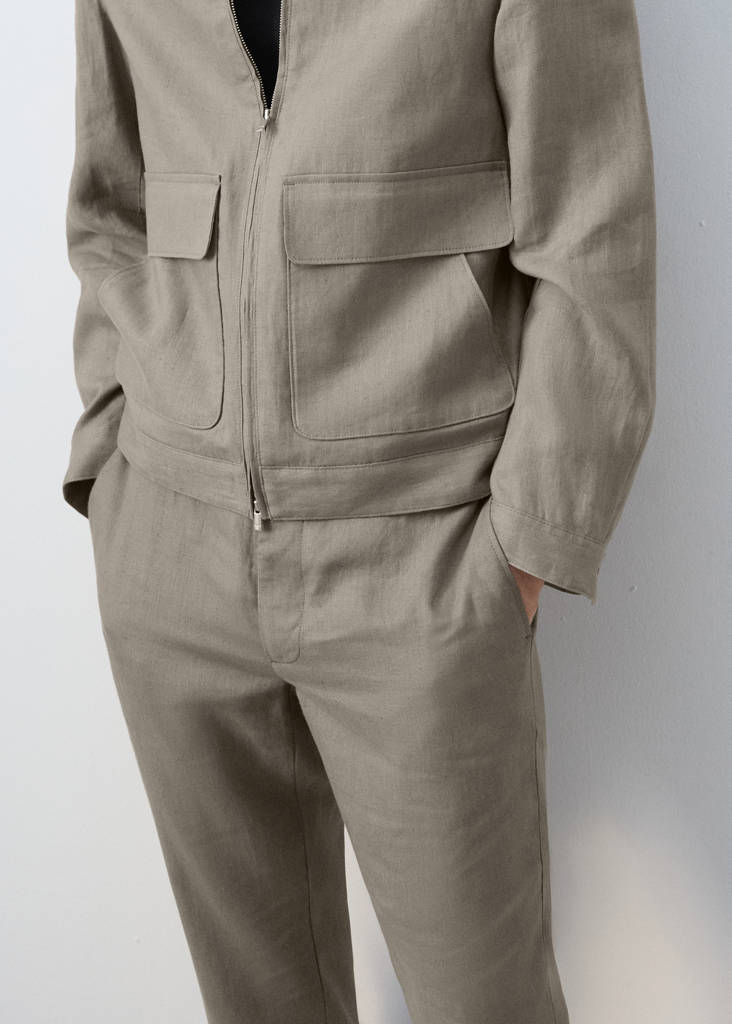 Slim-fit 100% linen trousers — Mink Grey