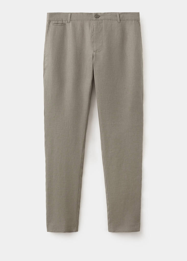 Slim-fit 100% linen trousers — Mink Grey