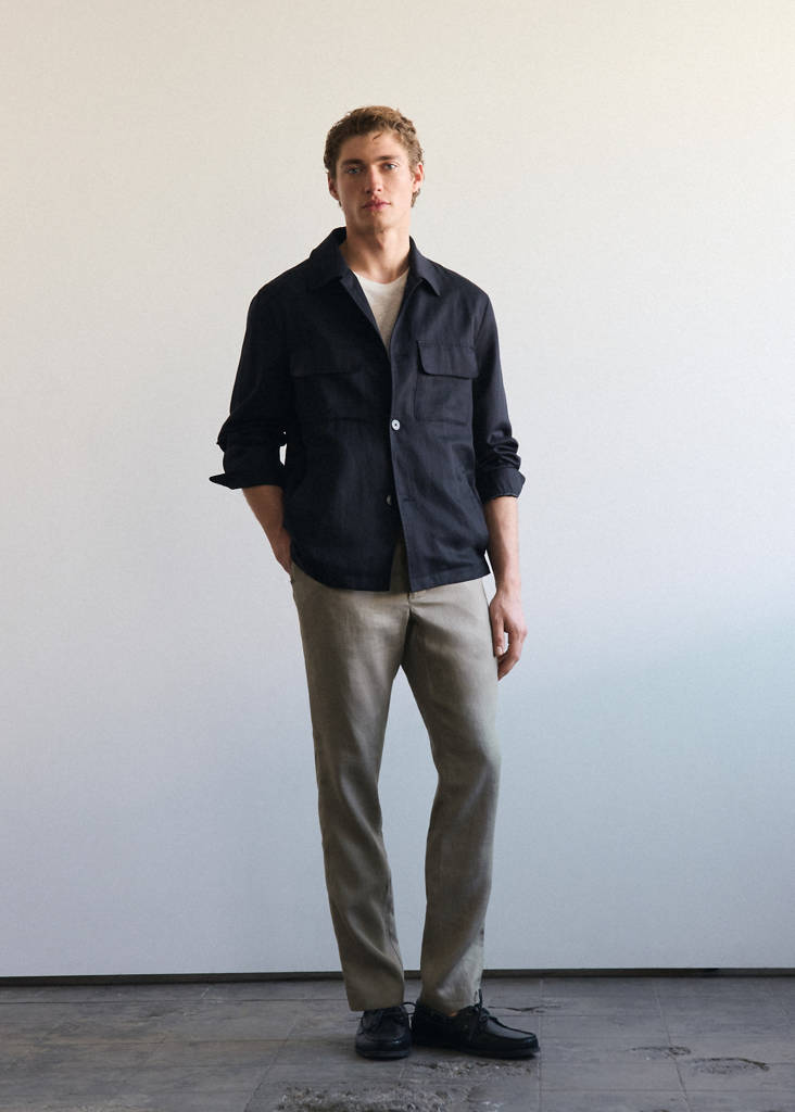 Slim-fit 100% linen trousers — Mink Grey