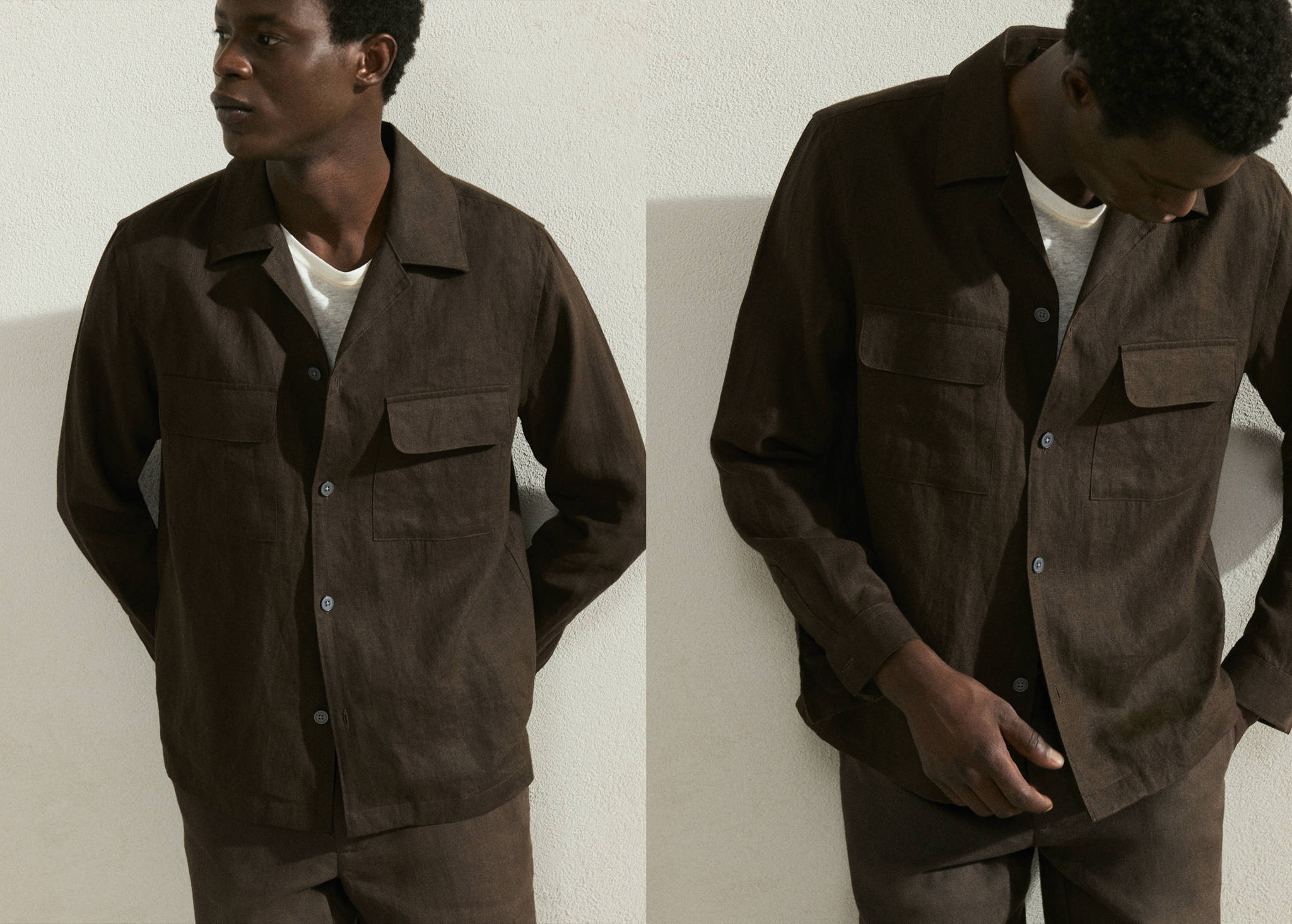 Bowling collar overshirt 100% linen - Panoramic plane