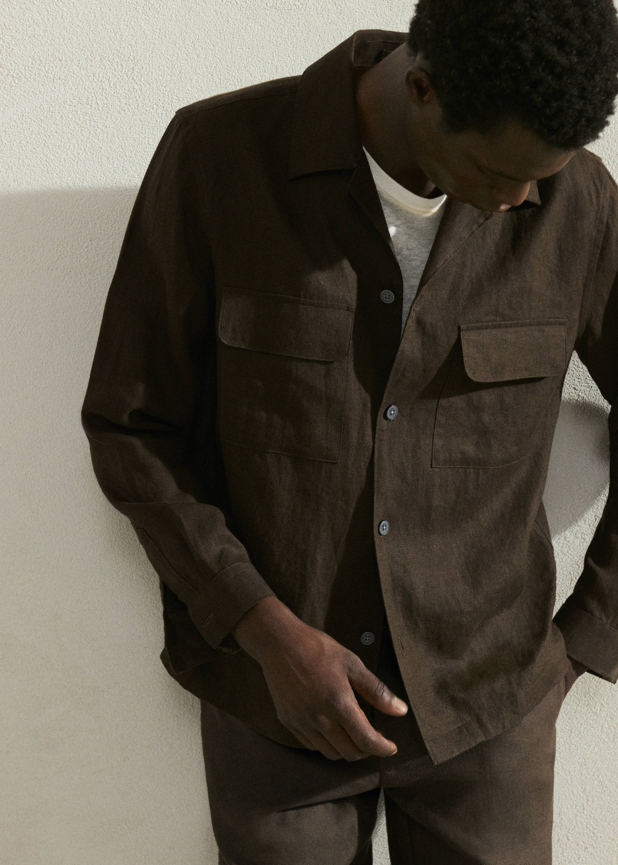 Bowling collar overshirt 100% linen - Details of the article 9
